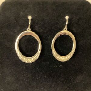Drop Hoop Silver Tone Earrings